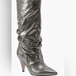 Marc Fisher Kellen Glitter Pointed Toe Ankle Booties Black Silver NWT